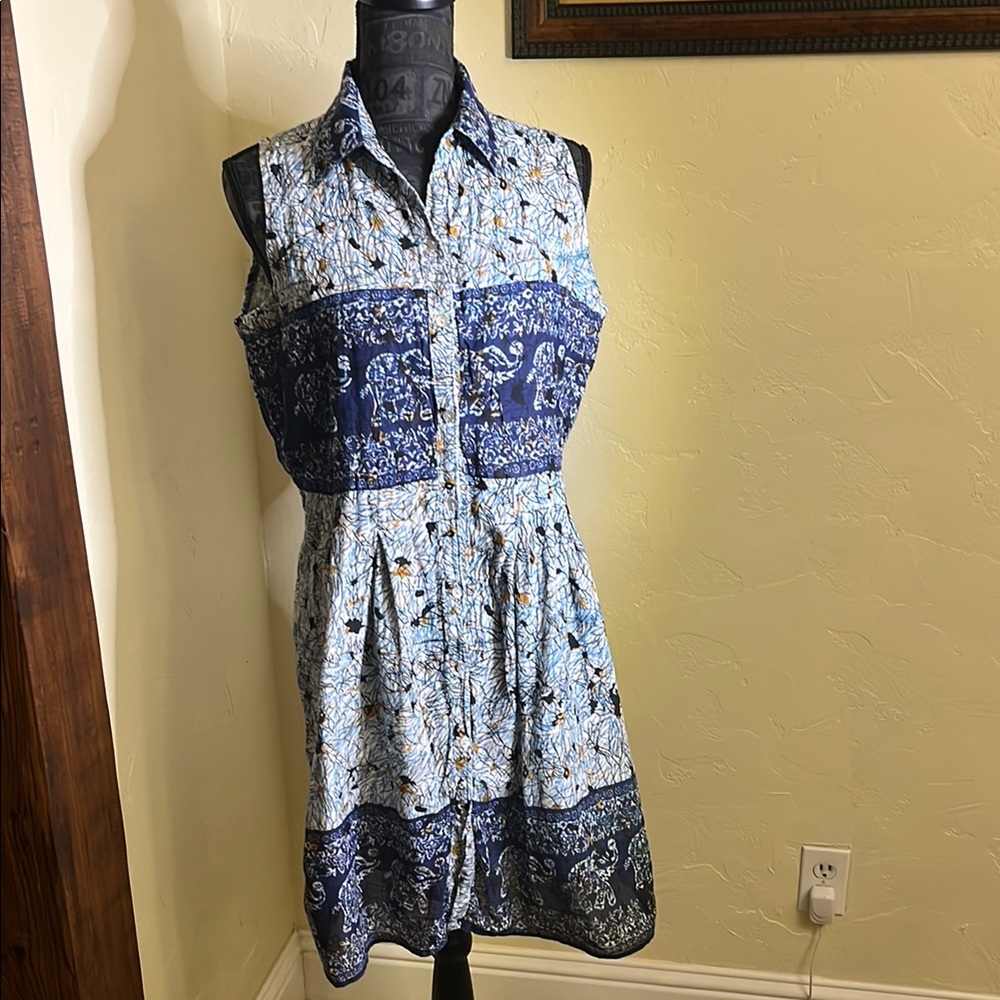 Blue Patterned Sleeveless Dress